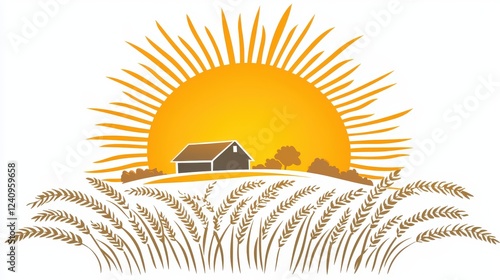 Vivid Sunrise Logo Design with Wheat Field on White Background for Agricultural Themes and Branding photo