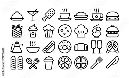 set of outline icons related to restaurant  caf 