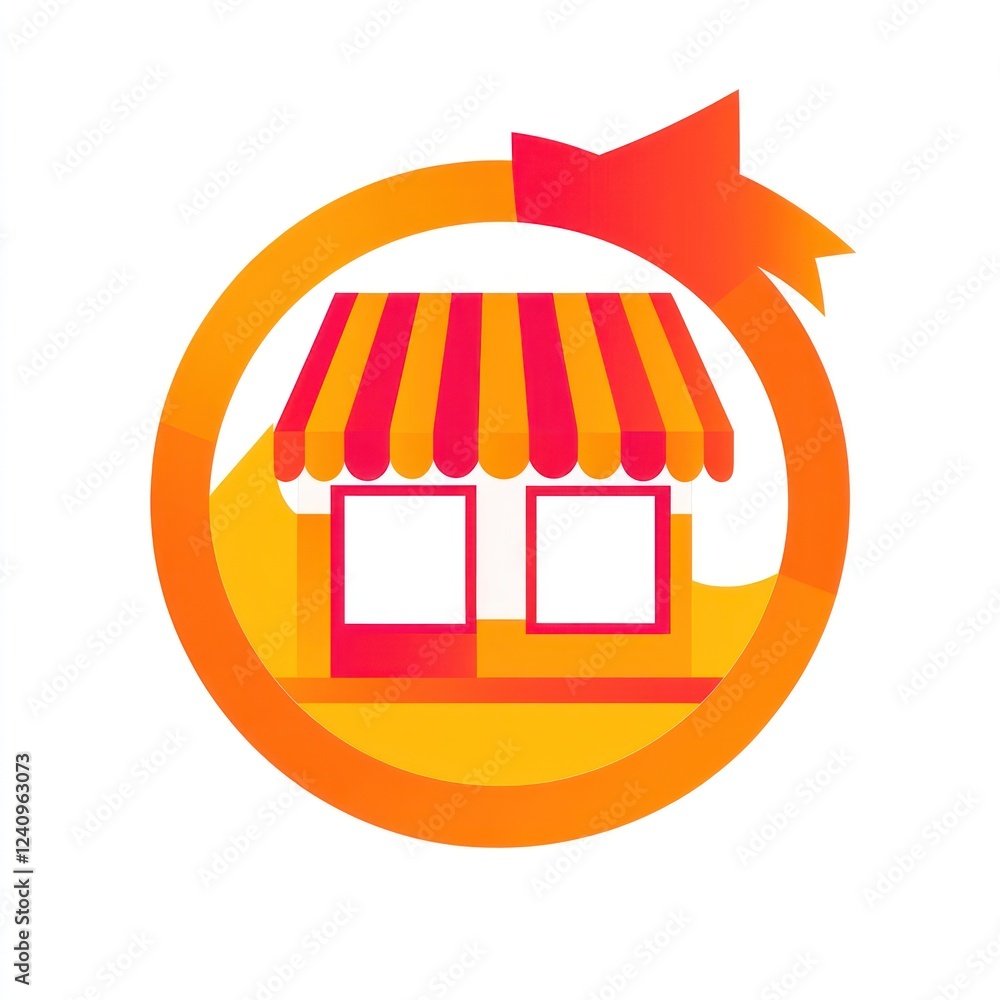 Obraz premium Festive shop storefront; grand opening ribbon; online business