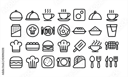 set of outline icons related to restaurant  caf 