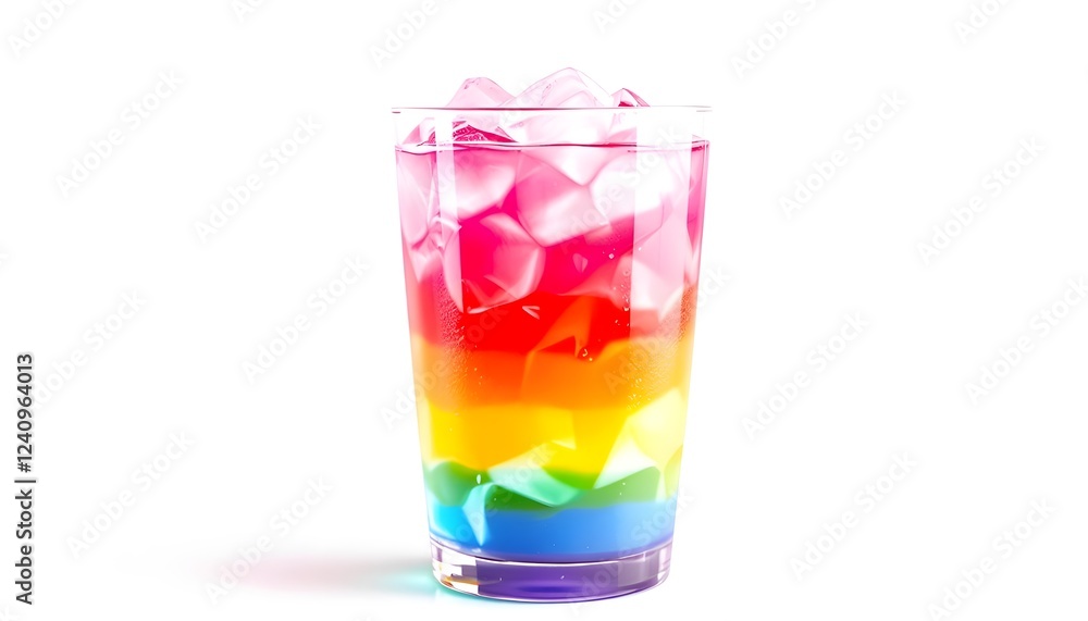 Rainbow Layered Cocktail Drink with Ice Cubes Rainbow Layered Cocktail Drink with Ice Cubes