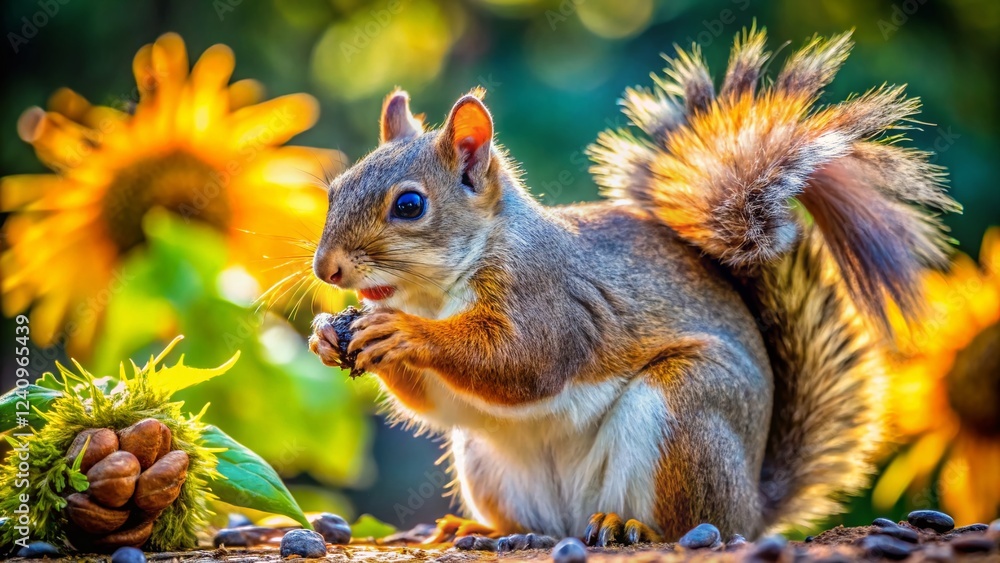 Adorable Squirrel Feeding on Sunflower Seeds - High-Resolution Stock Photo Adorable Squirrel Feeding on Sunflower Seeds - High-Resolution Stock Photo