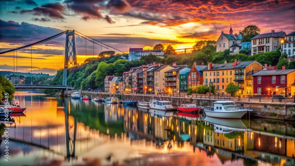 Fototapeta premium Bristol Harbourside Architecture, England: Iconic Cityscape at Sunset
