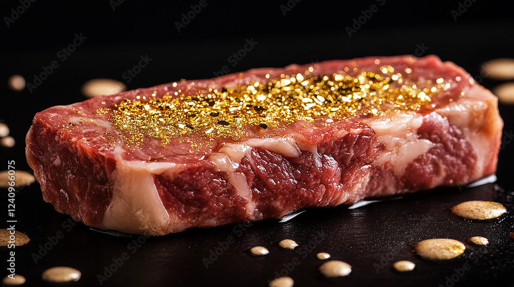 Obraz premium Steak topped with golden edible flakes