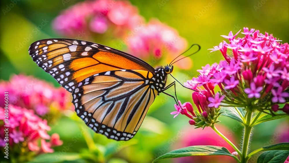 Butterfly on Pink Flowers, High Depth of Field Stock Photo Butterfly on Pink Flowers, High Depth of Field Stock Photo