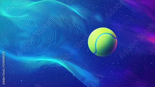 tennis ball rotate on the air ,minimal Geometric style vector,bold color contrasts,dynamic flat design,abstract shapes,simplified forms, clean lines, blue tune 