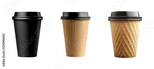 Wallpaper Mural Collection of takeaway coffee cups with black lids and textured designs Torontodigital.ca