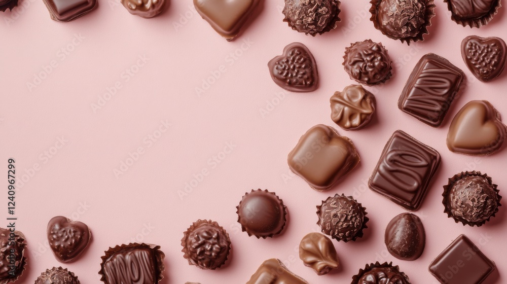 A Symphony of Hearts: A Delightful Collection of Exquisite Chocolate Hearts, Beautifully Displayed on a Pastel Pink Surface, Creating a Scene of Pure Romance and Sweet Indulgence A Symphony of Hearts: A Delightful Collection of Exquisite Chocolate Hearts, Beautifully Displayed on a Pastel Pink Surface, Creating a Scene of Pure Romance and Sweet Indulgence