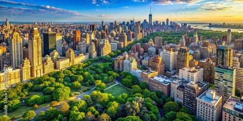 Aerial Panorama: Upper East Side Manhattan Skyline, Luxury Real Estate, New York City