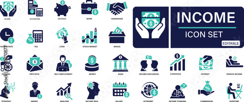 Income icon set money, tax, earnings, payment, accounting, paycheck, work, pension You can easily change the color