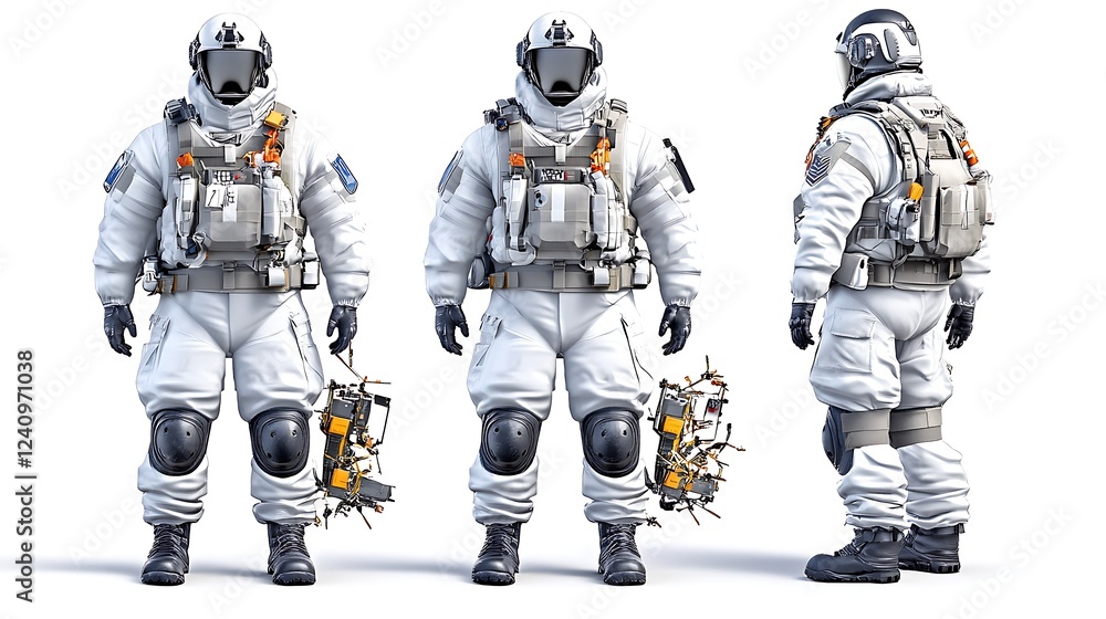Futuristic Astronaut in Advanced Space Suit Multiple Views 3D Render Futuristic Astronaut in Advanced Space Suit Multiple Views 3D Render