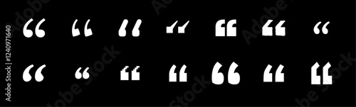 Set of quote mark. Quotes icon vector set. Quotemarks outline, speech marks, inverted commas or talking marks collection. Talk bubble speech icon. Black quotes icon. Vector illustration.