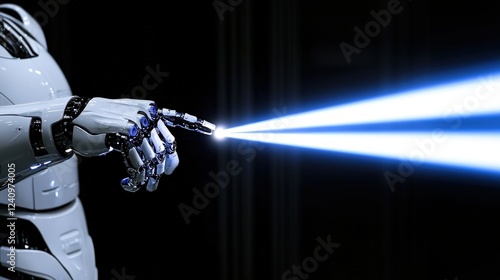 Futuristic Robot Hand Creating Beams of Light with Advanced Artificial Intelligence Technology