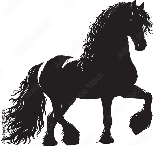 Friesian horse silhouette vector black on white background beautiful horse vector designs.