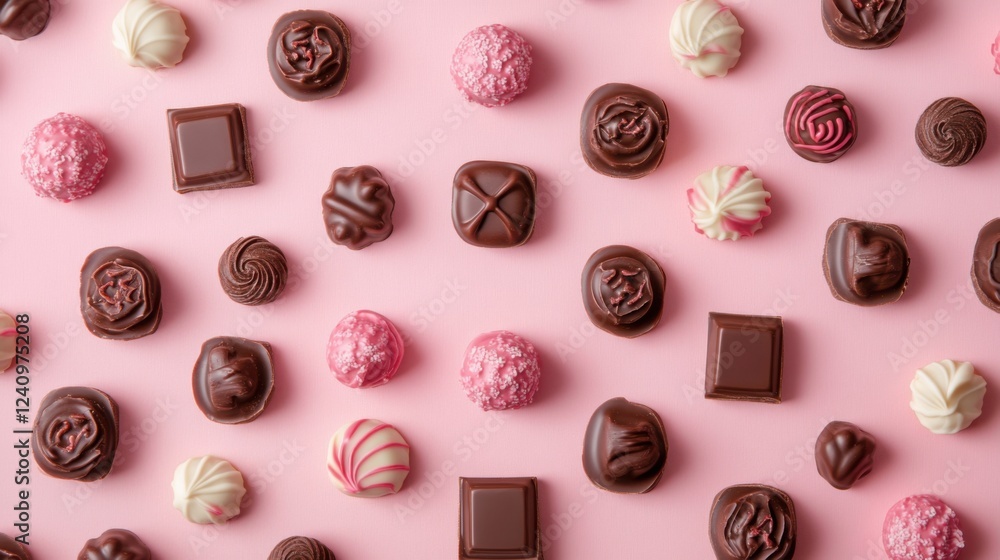 A Symphony of Hearts: A Delightful Collection of Exquisite Chocolate Hearts, Beautifully Displayed on a Pastel Pink Surface, Creating a Scene of Pure Romance and Sweet Indulgence A Symphony of Hearts: A Delightful Collection of Exquisite Chocolate Hearts, Beautifully Displayed on a Pastel Pink Surface, Creating a Scene of Pure Romance and Sweet Indulgence