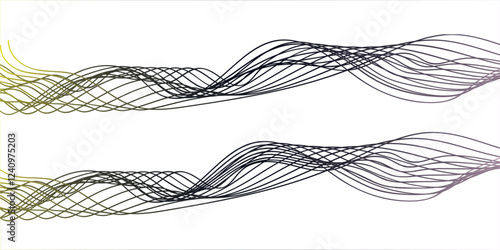  colorful glowing frequency sound wave vector, featuring a refined design with dynamic Design elements. Wave of many gray lines. Abstract wavy stripes on white background isolated. 