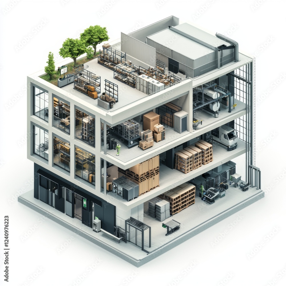 Modern Industrial Warehouse with Multi-Level Storage and Efficient Workflow Design for Supply Chain Management Modern Industrial Warehouse with Multi-Level Storage and Efficient Workflow Design for Supply Chain Management