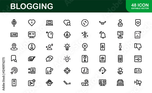 Creative Blogging Icons. Outline and Filled Designs for Blogs, Websites, and Social Media Content