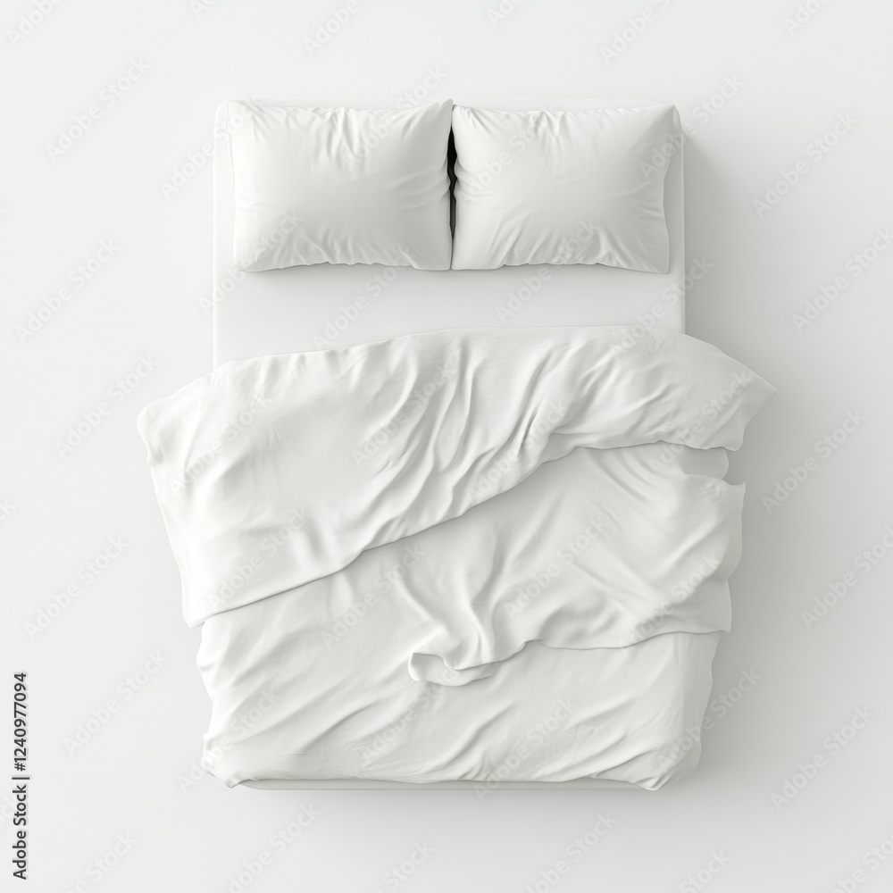 Obraz premium White bedding, overhead, bedroom, mockup, studio