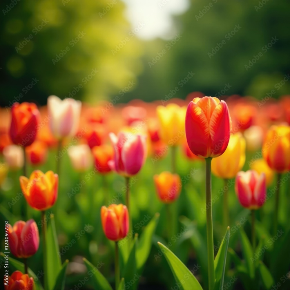 Colorful tulips and flowers in a serene garden, petal, colorful Colorful tulips and flowers in a serene garden, petal, colorful