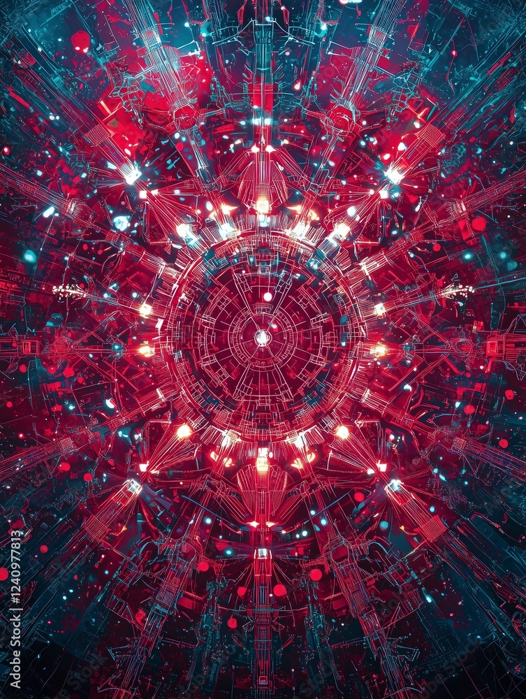 Obraz premium Vibrant abstract pattern with red and blue lights creating a dazzling visual effect.