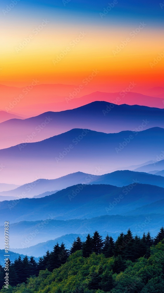 Obraz premium Breathtaking Sunset Over Blue Ridge Mountains Scenic Landscape Photography