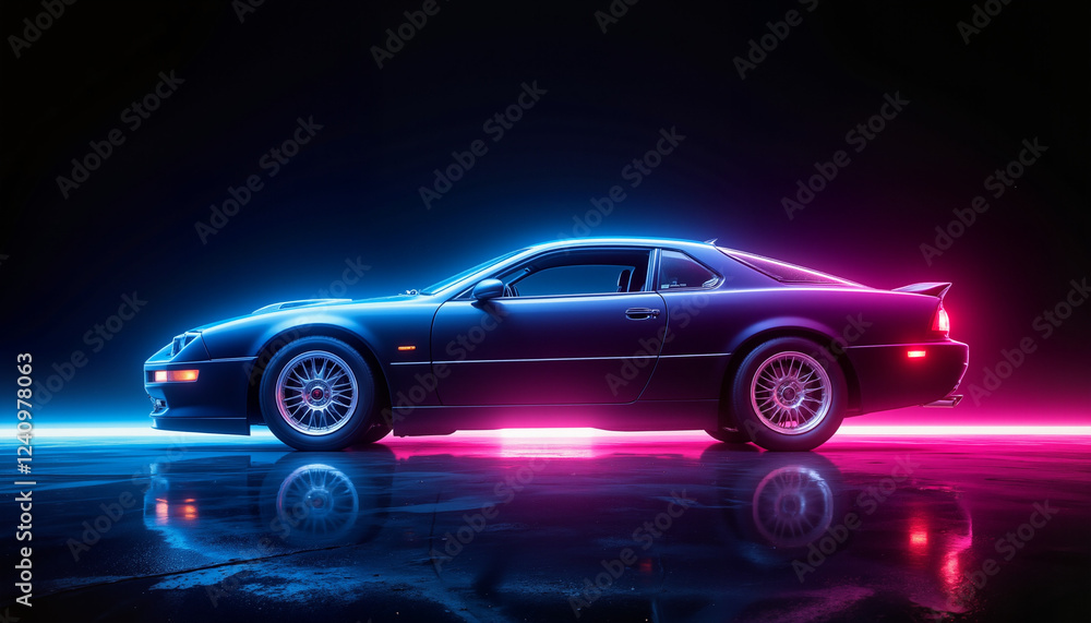 Sleek futuristic car with neon glow in dark setting, dynamic speed Sleek futuristic car with neon glow in dark setting, dynamic speed