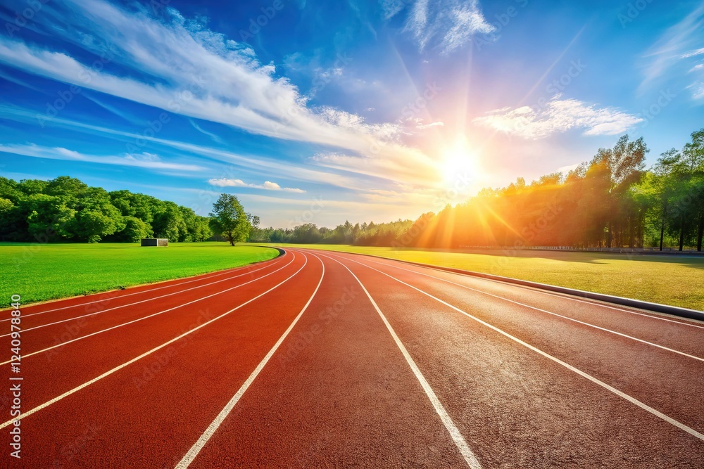 Sunlight highlights a packed running track. Sunlight highlights a packed running track.