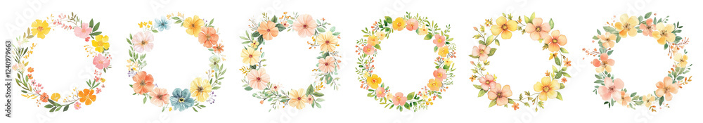PNG Floral wreaths vibrant decoration, element set on transparent background PNG Floral wreaths vibrant decoration, element set on transparent background
