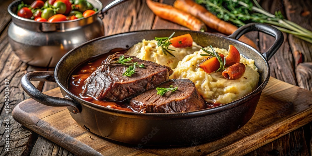 Rich pot roast, fluffy mashed potatoes. A delicious, satisfying dinner. Rich pot roast, fluffy mashed potatoes. A delicious, satisfying dinner.
