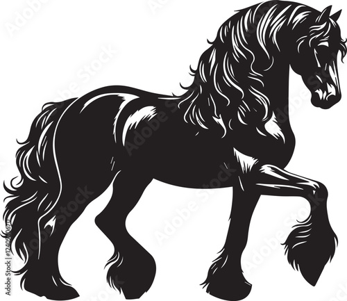 Friesian horse silhouette vector black on white background beautiful horse vector designs.