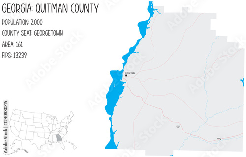 Large and detailed map of Quitman County in Georgia, USA.