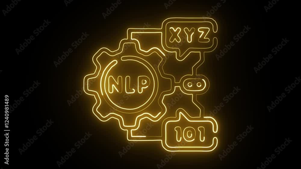 glowing neon nlp icon isolated on black background. HD motion graphic animation glowing neon nlp icon isolated on black background. HD motion graphic animation