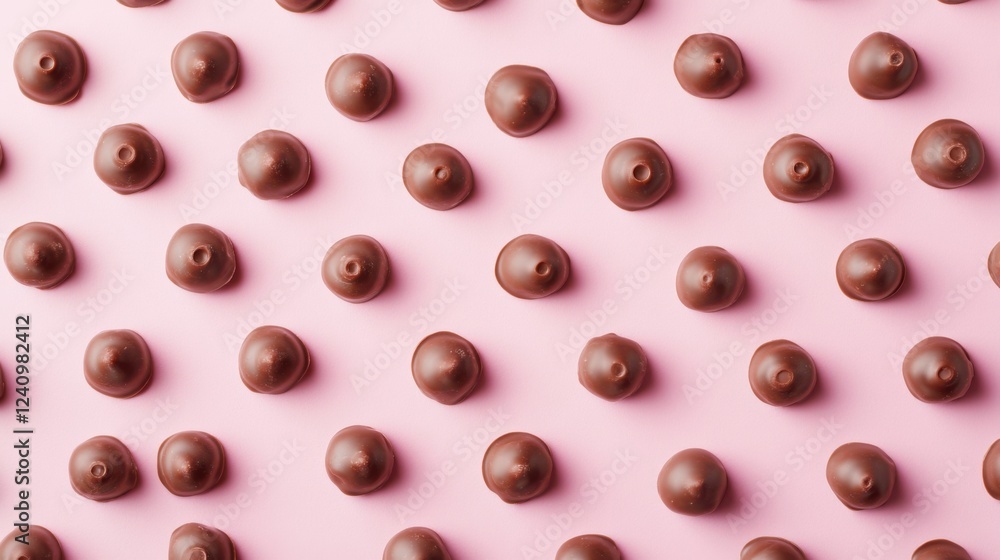 Fototapeta premium A Symphony of Hearts: A Delightful Collection of Exquisite Chocolate Hearts, Beautifully Displayed on a Pastel Pink Surface, Creating a Scene of Pure Romance and Sweet Indulgence