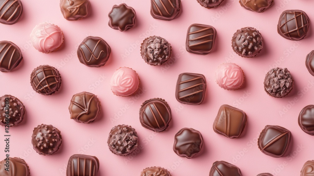 A Symphony of Hearts: A Delightful Collection of Exquisite Chocolate Hearts, Beautifully Displayed on a Pastel Pink Surface, Creating a Scene of Pure Romance and Sweet Indulgence A Symphony of Hearts: A Delightful Collection of Exquisite Chocolate Hearts, Beautifully Displayed on a Pastel Pink Surface, Creating a Scene of Pure Romance and Sweet Indulgence