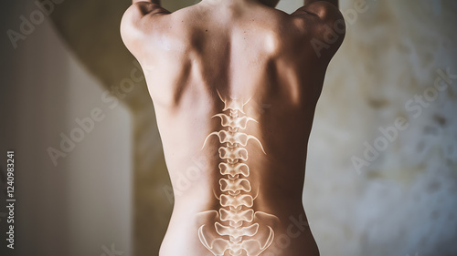 Spine osteoporosis. Spinal cord problems on woman's back
