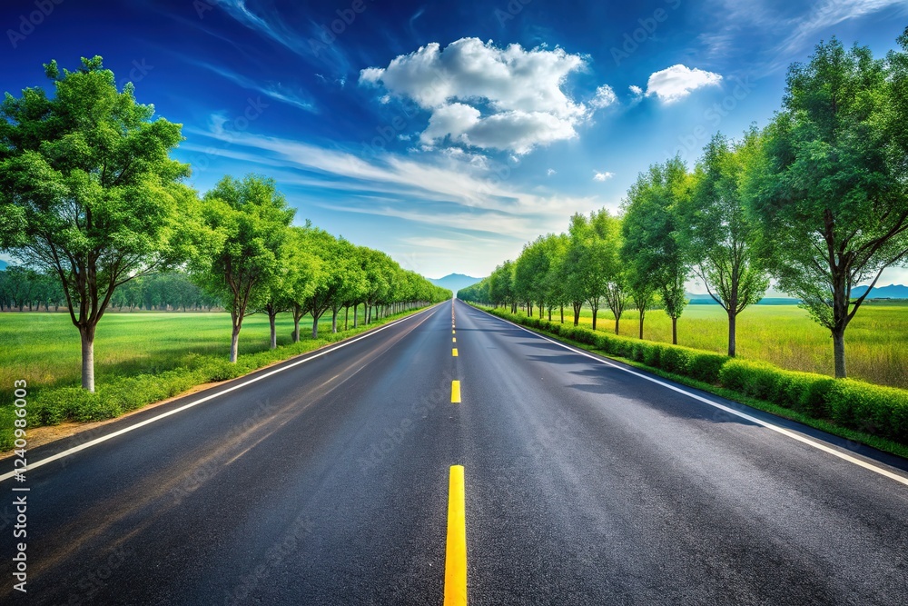 Empty, straight, four-lane highway, isolated, PNG. AI generated image. Empty, straight, four-lane highway, isolated, PNG. AI generated image.