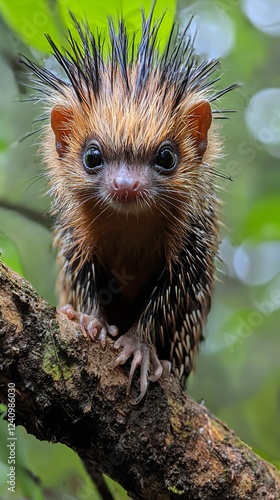 HD Phone Wallpaper Adorable Lowland Streaked Tenrec on Branch Closeup Wildlife Portrait photo