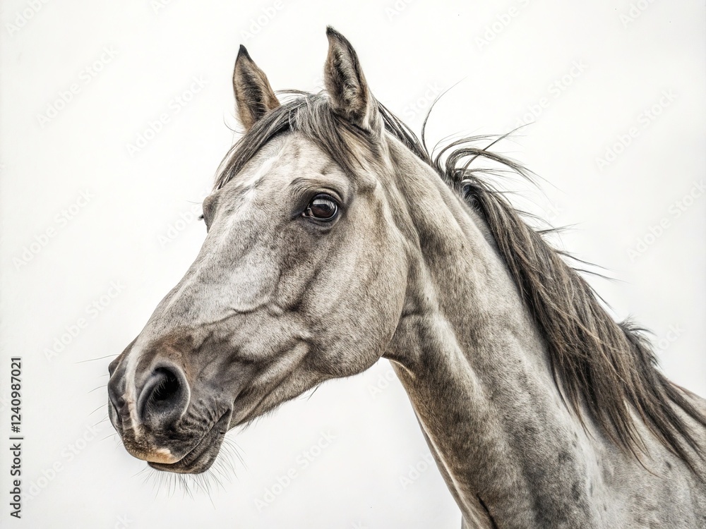 Fototapeta premium Digital horse head drawing, plain white, customizable space.