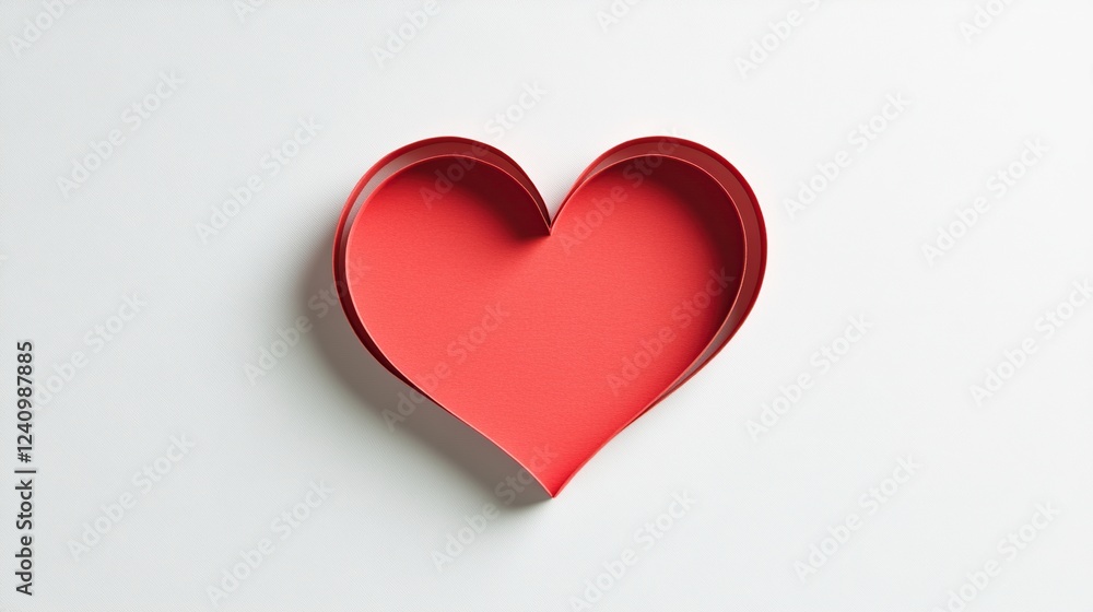 Red paper heart, minimalist design, white background, Valentine's Day card Red paper heart, minimalist design, white background, Valentine's Day card