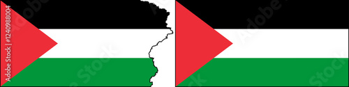 Palestine national flags vector. Standard flag and with torn edges