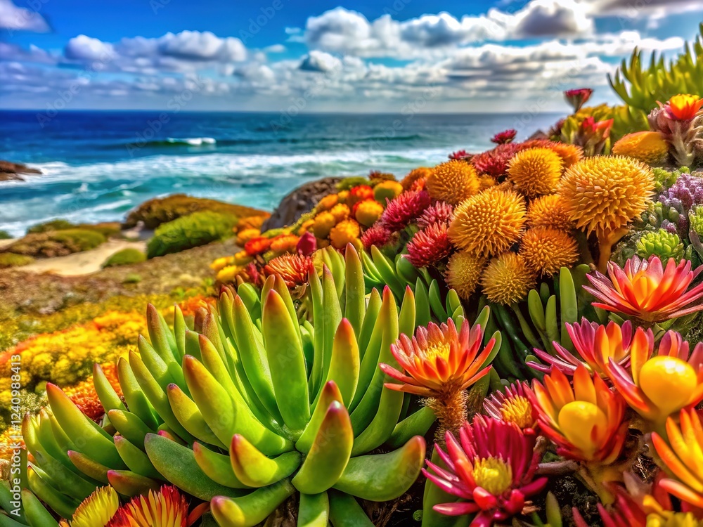 Fototapeta premium Coastal flora, a colorful culinary display. Nature's vibrant plate.