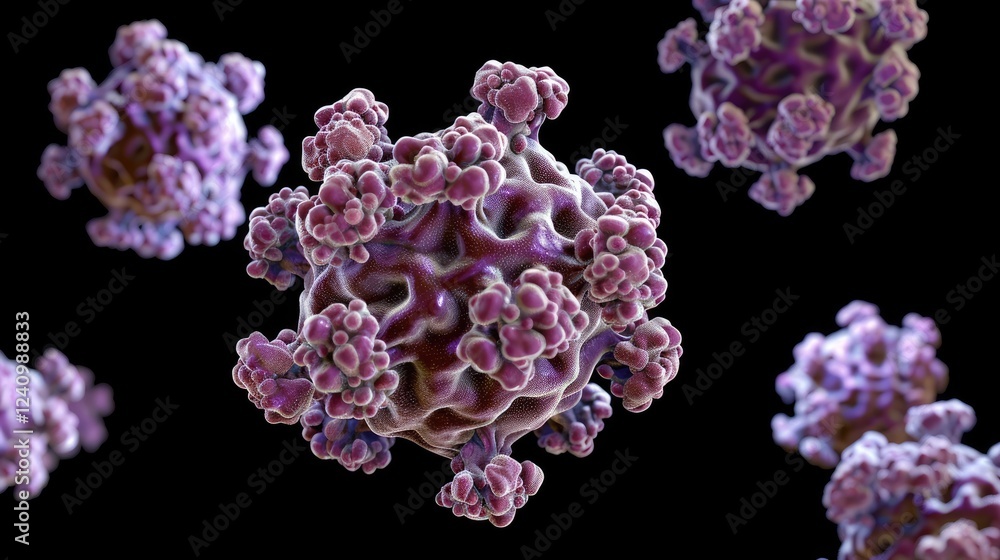 Microscopic View of HMPV Virus: Human Metapneumovirus Infection in Respiratory System Microscopic View of HMPV Virus: Human Metapneumovirus Infection in Respiratory System