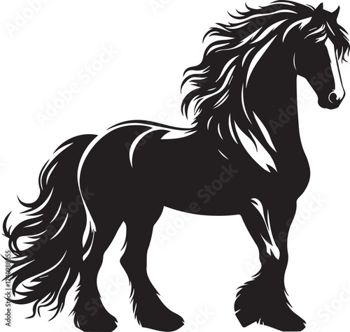 Friesian horse silhouette vector black on white background beautiful horse vector designs.