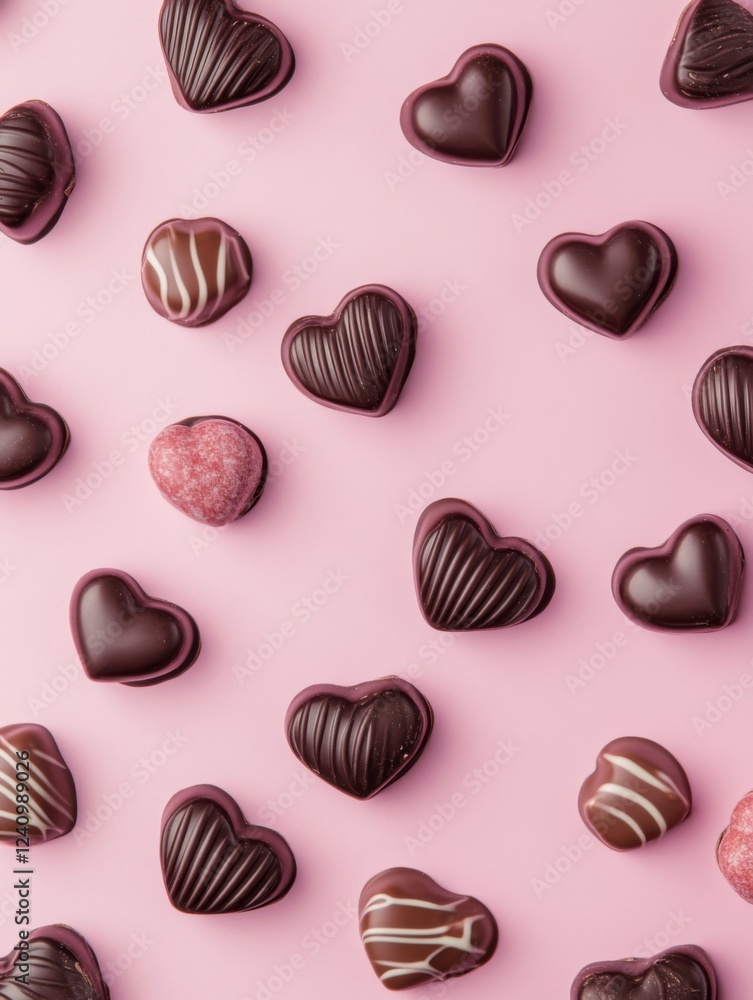 A Symphony of Hearts: A Delightful Collection of Exquisite Chocolate Hearts, Beautifully Displayed on a Pastel Pink Surface, Creating a Scene of Pure Romance and Sweet Indulgence A Symphony of Hearts: A Delightful Collection of Exquisite Chocolate Hearts, Beautifully Displayed on a Pastel Pink Surface, Creating a Scene of Pure Romance and Sweet Indulgence