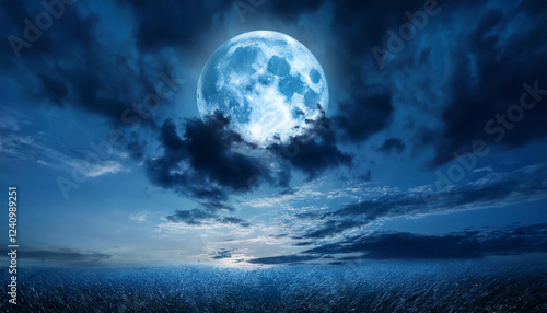 dramatic nighttime clouds and sky with lovely full blue moon