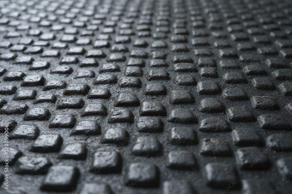 Fototapeta premium Close Up Of Textured Non Slip Rubber Surface With Grid Pattern In Matte Black