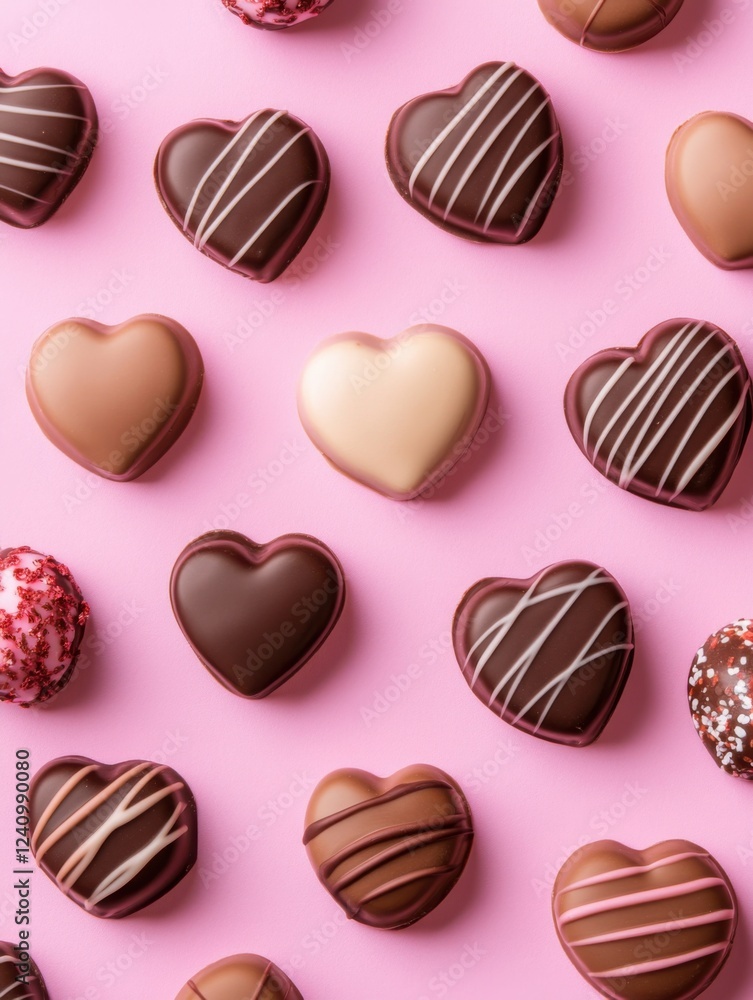 A Symphony of Hearts: A Delightful Collection of Exquisite Chocolate Hearts, Beautifully Displayed on a Pastel Pink Surface, Creating a Scene of Pure Romance and Sweet Indulgence A Symphony of Hearts: A Delightful Collection of Exquisite Chocolate Hearts, Beautifully Displayed on a Pastel Pink Surface, Creating a Scene of Pure Romance and Sweet Indulgence