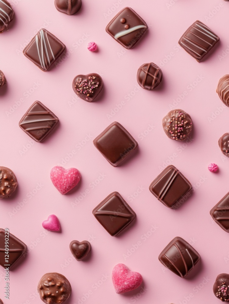 A Symphony of Hearts: A Delightful Collection of Exquisite Chocolate Hearts, Beautifully Displayed on a Pastel Pink Surface, Creating a Scene of Pure Romance and Sweet Indulgence A Symphony of Hearts: A Delightful Collection of Exquisite Chocolate Hearts, Beautifully Displayed on a Pastel Pink Surface, Creating a Scene of Pure Romance and Sweet Indulgence