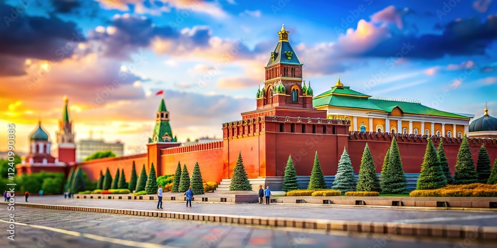 Fototapeta premium Architectural tilt-shift, capturing the Lenin Mausoleum's miniature grandeur.